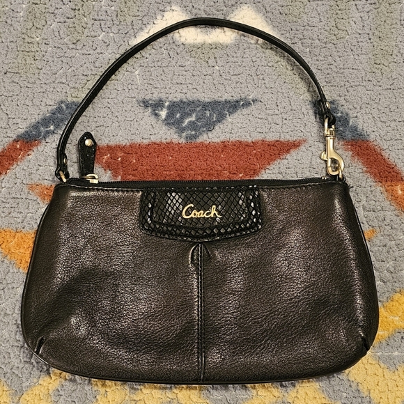 Coach Black Leather Clutch with Snakeskin Accent - Picture 1 of 10